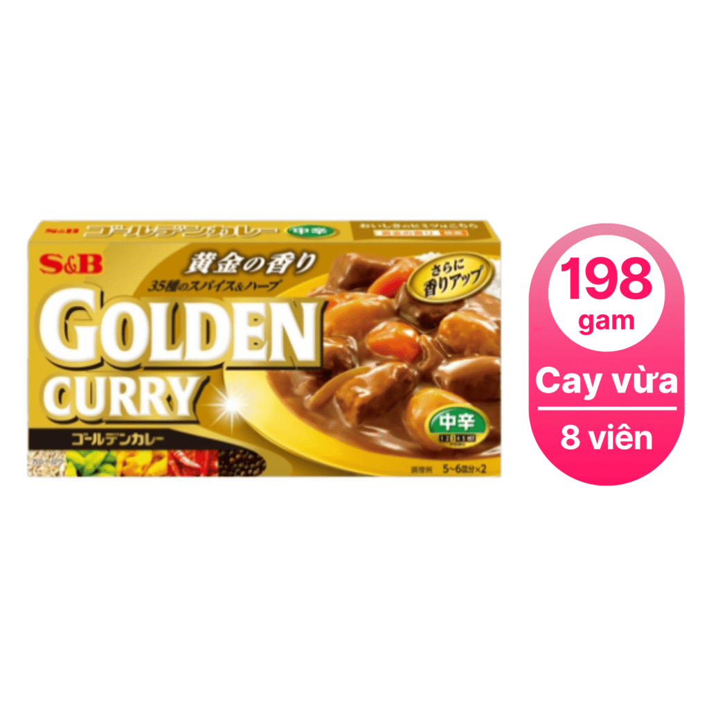 Viên nấu cà ri cô đặc S&B Golden curry vị cay vừa 198g-nhật