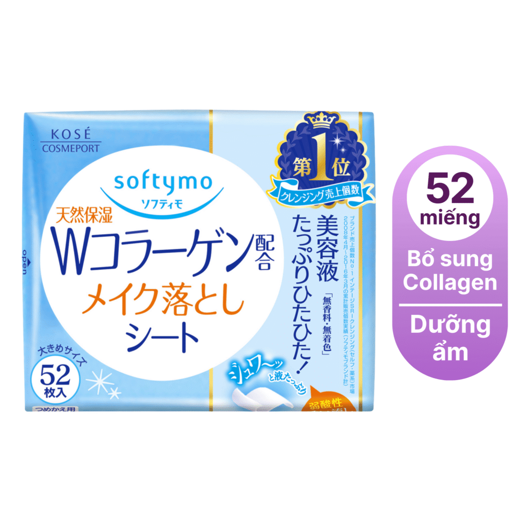 Khăn ướt tẩy trang dưỡng ẩm bổ sung collagen Softymo-nhật bản