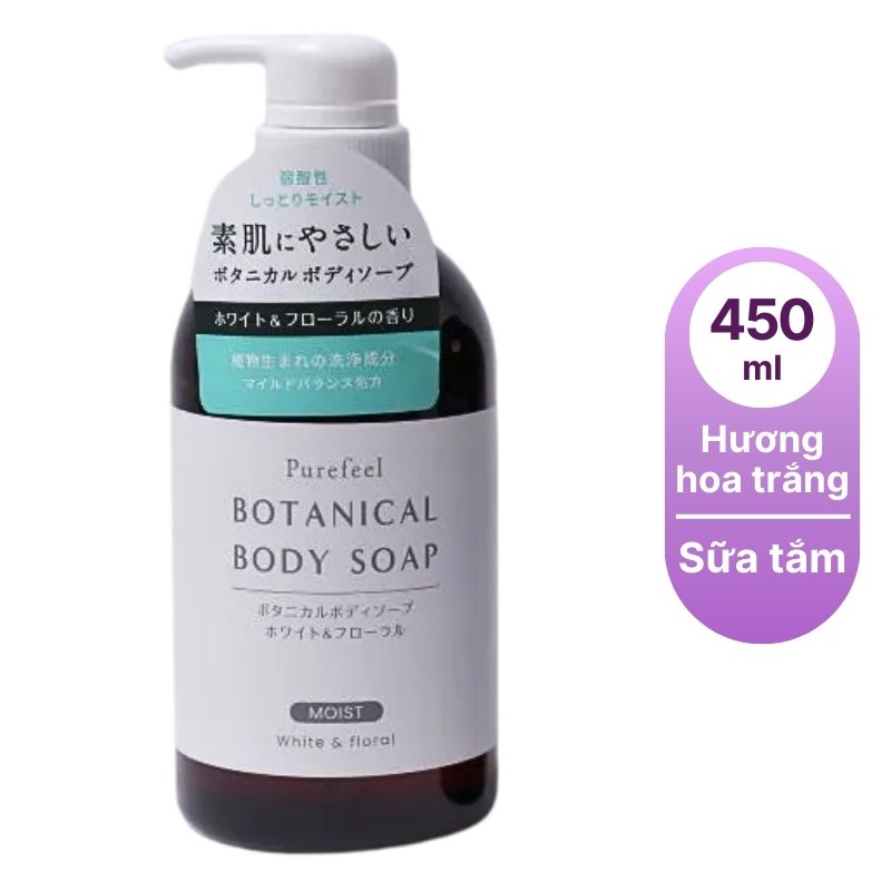 Sữa tắm Purefeel Botanical Body Soap hương hoa trắng 450ml-nhật bản